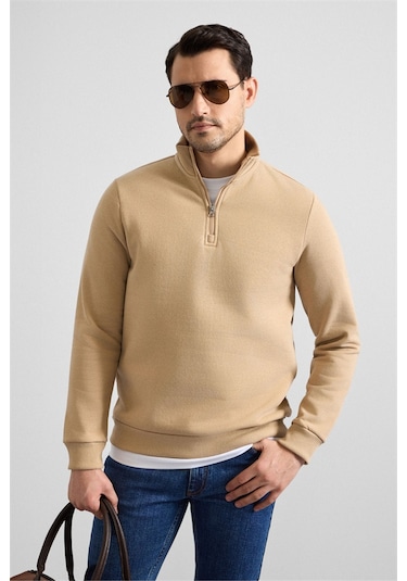 Süvari Bej Regular Düz Yarım Balıkçı Yaka Sweatshirt Ssw2013700001-bj3 Bej