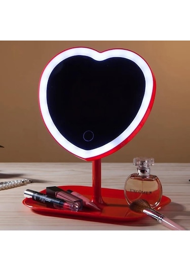 Valkyrie Kalp Şeklinde Led Işıklı Şarjlı Makyaj Aynası Kırmızı