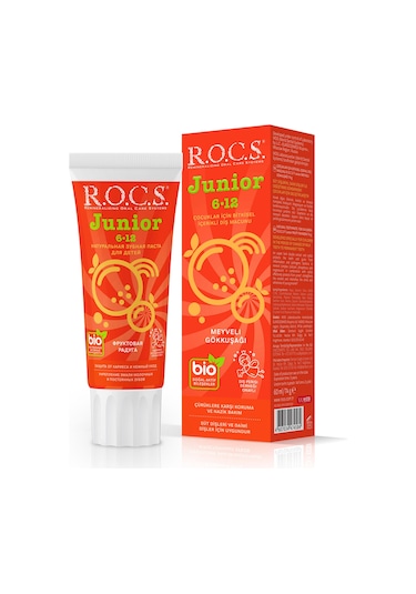 Rocs Junior 6-12 Yaş Meyveli Gökkuşağı Tadında Florürsüz Diş Macunu 74 G