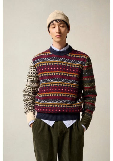 Barbour Patchwork Fair Isle Crew Neck Kazak Ny31 Navy Mix Ny31 Navy Mix