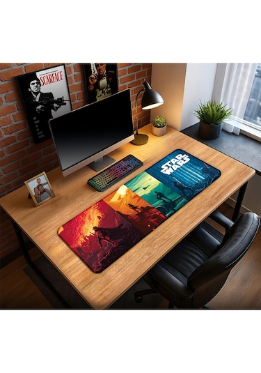 Star Wars Oyun Gaming Klavye Mouse Pad Kaymaz Taban Kenarları Dikişli Su Geçirmez Masa Matı 70x30 Cm