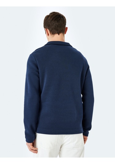 Koton Slogan İşlemeli Pamuk Karışımlı Dikiş Detaylı Yarım Fermuarlı Sweatshirt Lacivert 5wam70263mk Lacivert