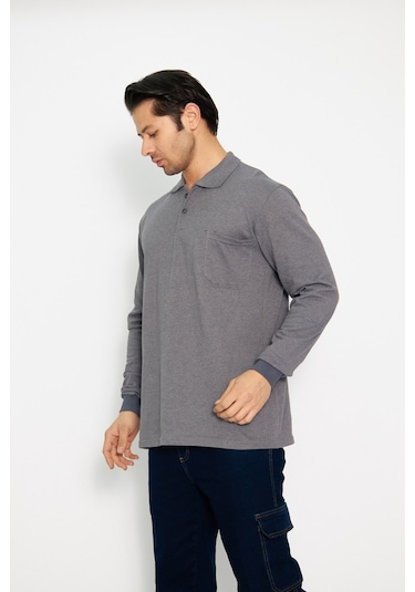 Orange Safety Koyu Gri Polo Yaka Uzun Kol Sweat T-shirt Kışlık