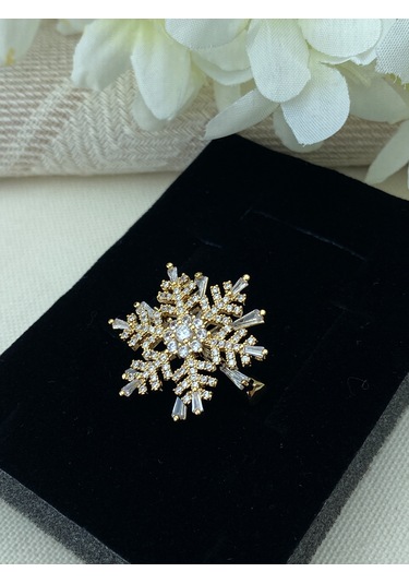 Broş Kar Tanesi Model Full Zirkon Taşlı Gold