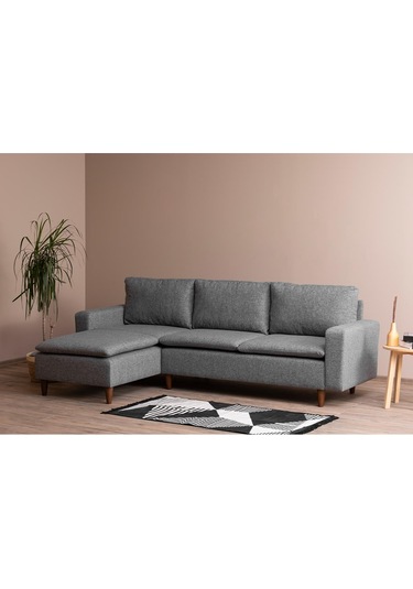 Lungo Modüler Köşe Koltuk Takımı L Koltuk - Gri Keten Açık Gri