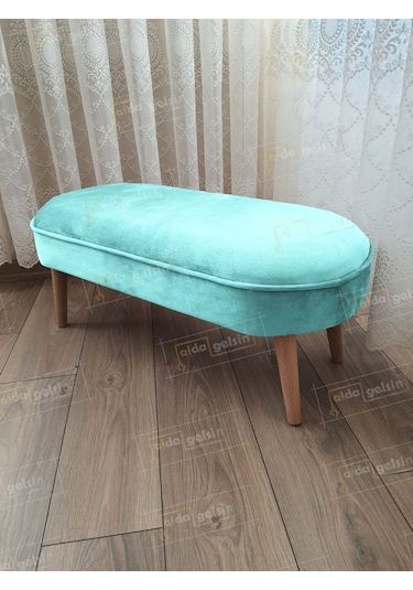 Ultra Lüks Oval Parrot Puf Ahşap Ayak Turkuaz