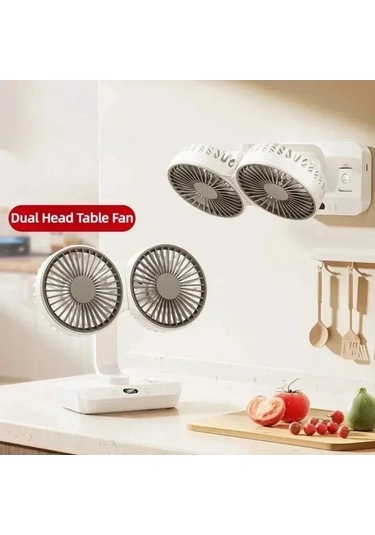 Funtree Treasure 2 Kafa 4-dişli Masaüstü Fan, Hızlı Rüzgar, Usb Şarjlı, Led Ekran