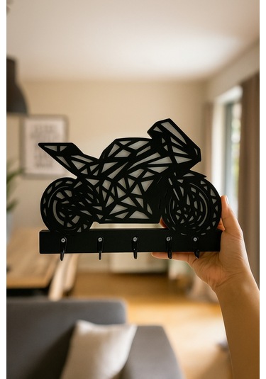 Motosiklet Duvar Tipi Anahtarlık Askılığı 5 Kancalı Siyah - Beyaz