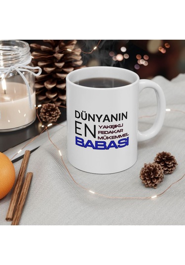 Dünyanın En Yakışıklı Babası Yazılı Babalar Günü - Doğum Günü Hediyesi - Hediye Porselen Kupa Bardak Beyaz