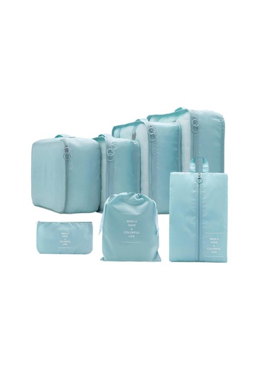 7 Parça Taşınabilir Ambalaj Küpleri Seyahat Kozmetik Ayakkabıları Için Seyahat Organizatörleri Açık Mavi