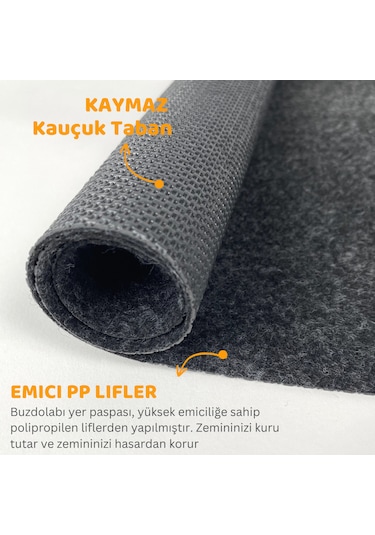 Beylini Su Geçirmez Buzdolabı Matı Kaymaz Taban Antrasit 91x91