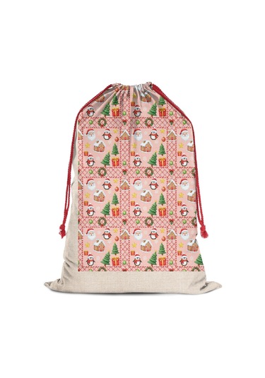 Büyük Noel Baba Hediye Çantası, Pamuklu Kordonlu, Yeniden Kullanılabilir Noel Baba Noel Penguen