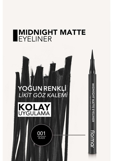 Flormar Midnight Matte Keçe Uçlu Mat Likit Göz Kalemi 001 Black