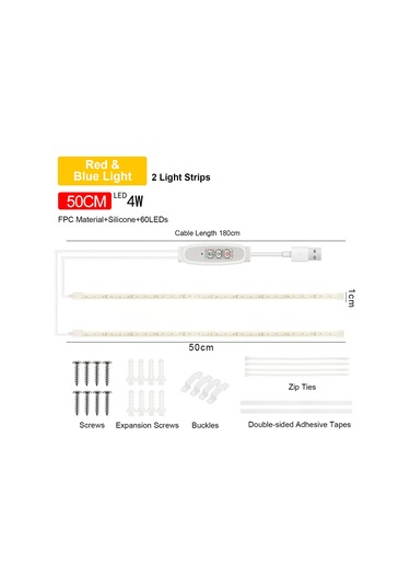 Yaleker Bitkisel Büyüme Led Işık Şeridi: Kırmızı-mavi Spektrum, 4 Aydınlatma Seviyesi, 24 Saat Akıllı Zamanlayıcı 3h/9h/12h , Usb Plug & Play, 50cm, Çoklu Montaj Seçeneği Kırmızı - Mavi