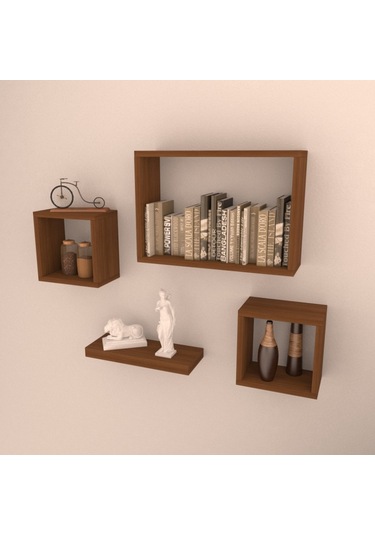 Rafkestir Mılan Duvar Raf Seti Hareli Ceviz (Mat) (437580606)