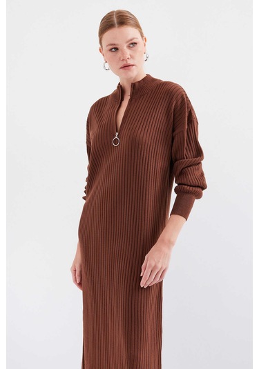 Gabria Fitilli Triko Elbise Kahverengi