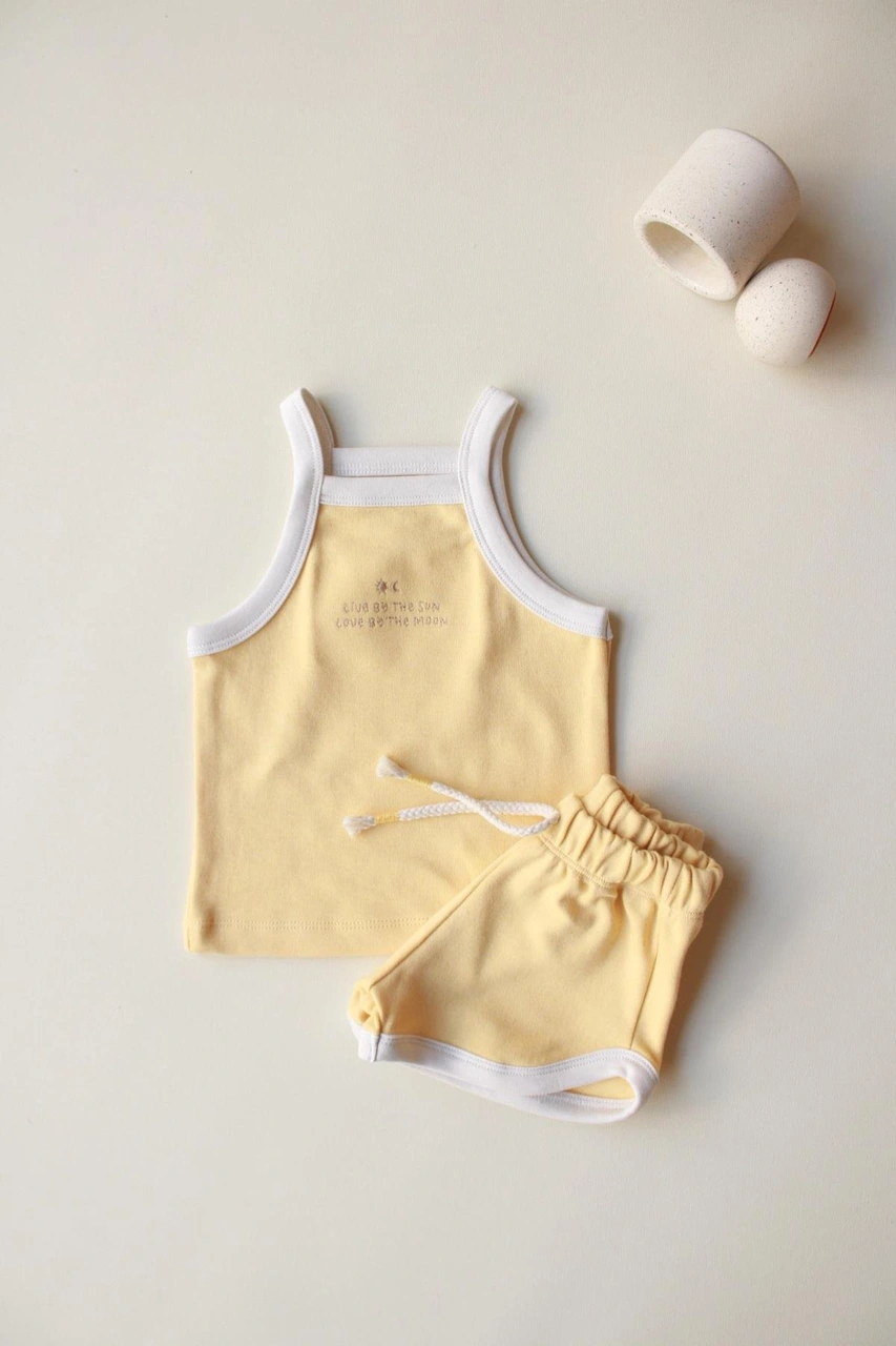 Pastel Sarı Askılı Şortlu Takım Pastel Sarı