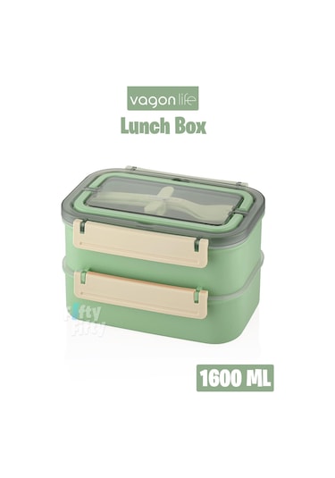 Vagonlife Bento Lunch Box 1600 Ml 2 Kat Yeni Nesil Sefer Tası Paslanmaz Çelik -fflbox2221 Yeşil