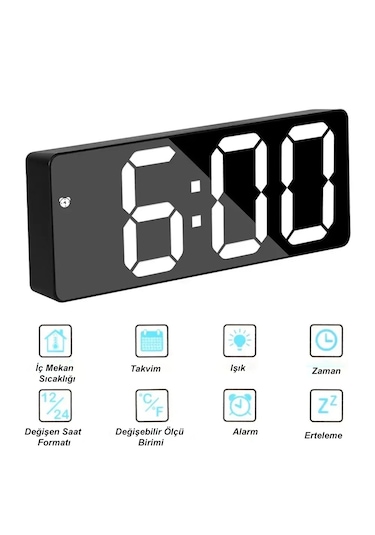 Led Dijital Masa Saati Aynalı Termometre Alarm Ses Kontrolü