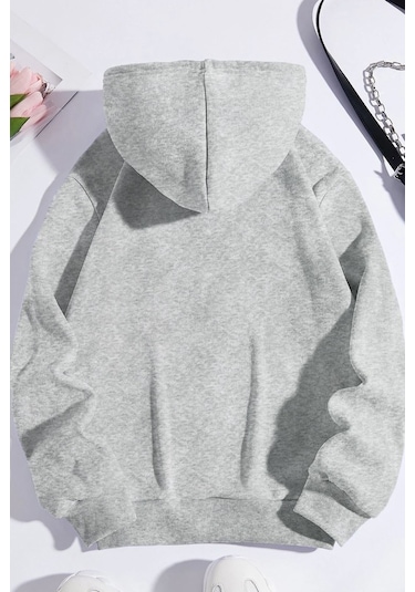 Pamuk Şardonlu Kapüşonlu Sweatshirt Gri