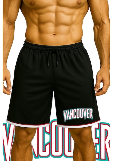 Top Glory Cepli Vancouver Baskılı Basketbol Şortu Spor Şort Siyah