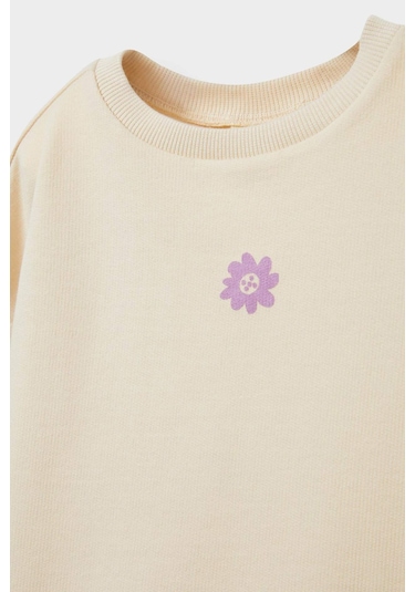 Defacto Kız Bebek Bisiklet Yaka Çiçekli Sweatshirt E8351a525aubg744 Bej