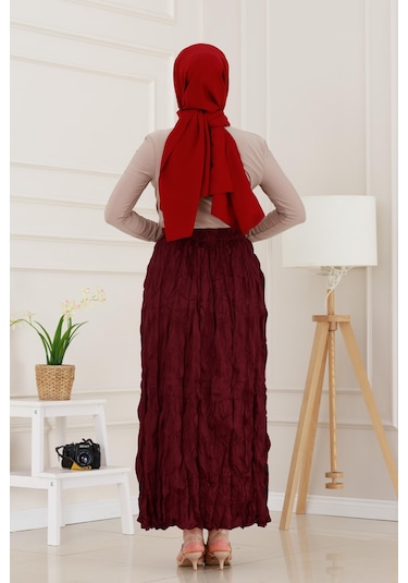 Sevitli Beli Lastikli Kraş Etek-bordo-4974 Bordo