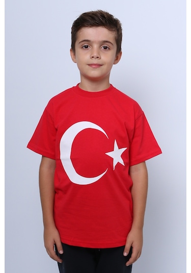 Hçm Çocuk Atatürk Ayyıldız Baskılı Tshirt Kısa Kollu A62 Kırmızı