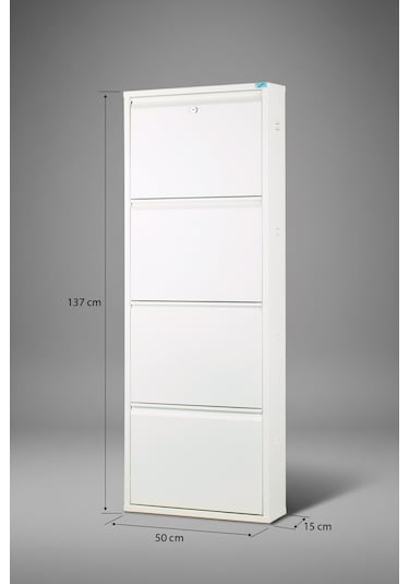 Metal Ayakkabılık 4 Lü Beyaz Kilitli Model Beyaz