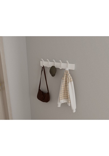 Hepsi3boyutlu Modern Duvar Kapı Askılık - 5 Adet Beyaz Askılık Beyaz