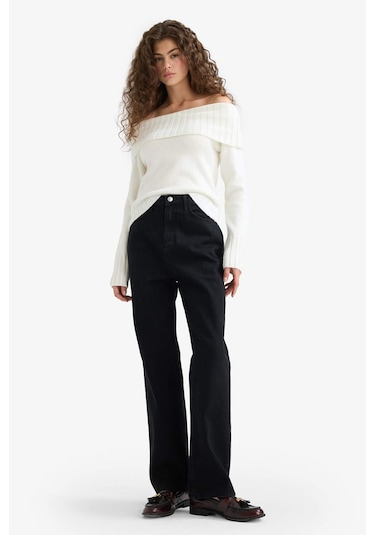 Defacto Straight Fit Yüksek Bel Uzun Jean Pantolon E9129ax25aunm40 Siyah