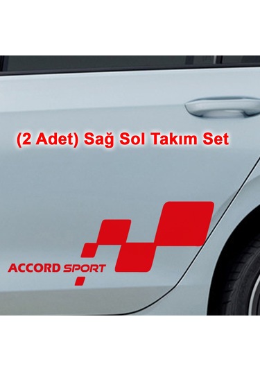2 Adet Accord Sport Sticker - Accord Sticker - Kapı Altı Sticker - 60cm X 24cm - Kırmızı