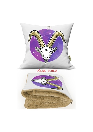 Oğlak Burcu Baskılı Tv Battaniyeli Opsiyonel Yastık & Kırlent 11
