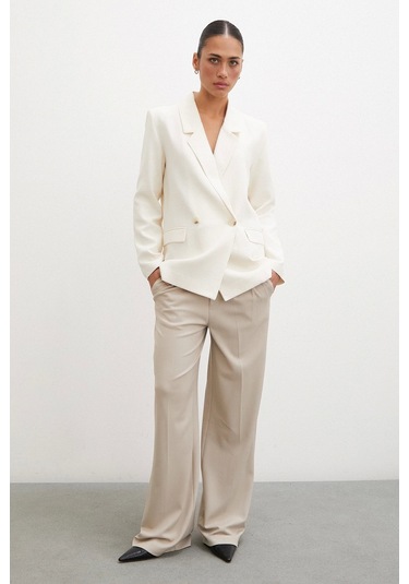Never More Çift Düğmeli Blazer Ceket Ekru