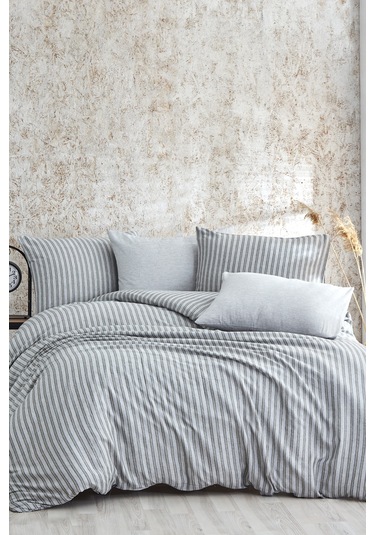 BonjardinHome Soft Keten Nevresim Takımı Çift Kişilik Gri