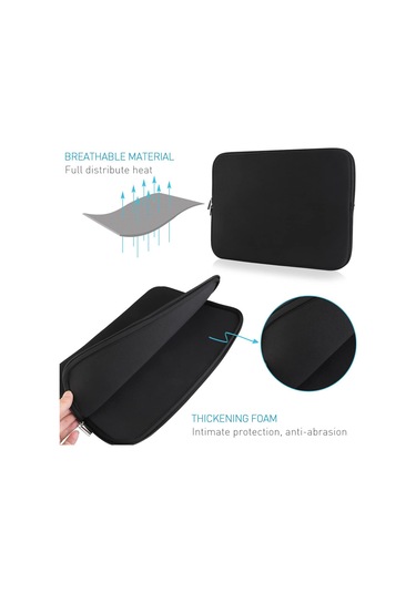 Skycity 14" Notebook Koruyucu Çantası - Ultra İnce Tasarım, Köpük Dolgulu, Hızlı Zipli, Siyah Siyah
