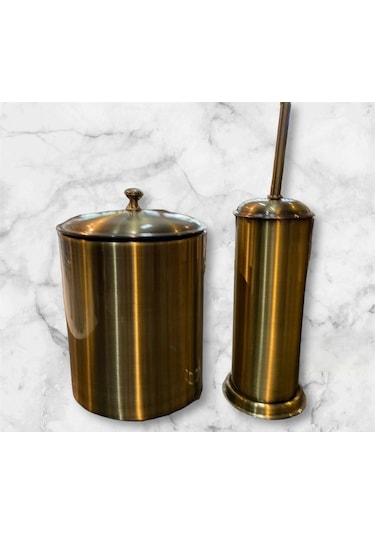 İsaoğlu Yapı Mat Gold Banyo Çöp Kovası Ve Fırça Seti Antik Gold Vintage Tasarım Gold Altın