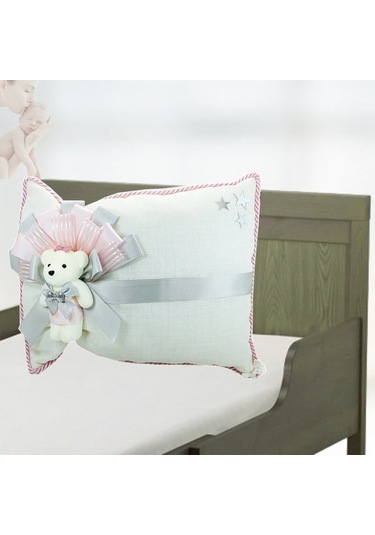 Süslebabypartystore Takı Yastığı, Keten Kumaş Pembe & Gümüş Gümüş - Pembe
