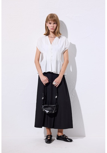 Geniş Pileli Pantolon Siyah Siyah