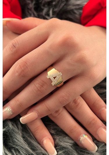 Fiyonk Kuyumculuk 14 Ayar Altın Taşlı A Harfli Yüzük 001