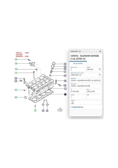 Silindir Kapak Conta Std Escort Mondeo Clx 1.6 Zetec Ryl 349010n - 938m 6051 Aa