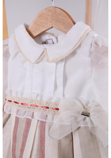 Bayramlık Düğünlük Tül Kol Detaylı Kız Bebek Çocuk Elbise 13904 001