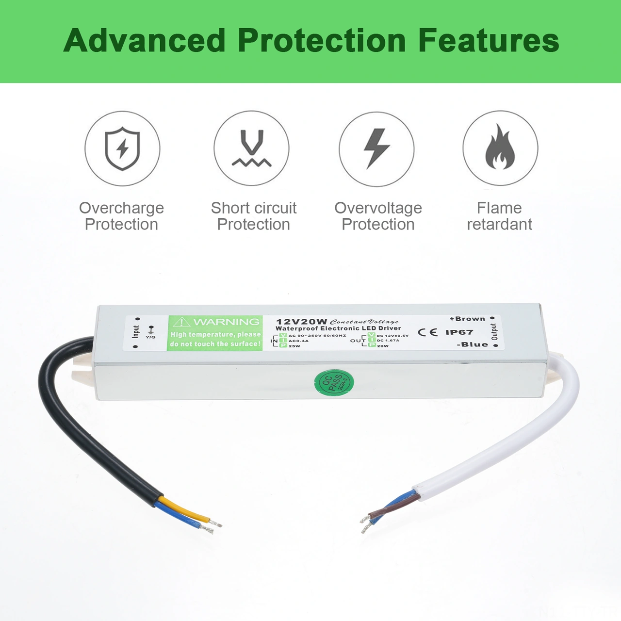 Dianziye Ip67 Su Geçirmez Dış Mekan Transformatörü - Led Işık/sinyal Tabelası İçin 12v 20w, Kısa Devre/aşırı Yük/koruma, Ac90-250v Girişi Gümüş