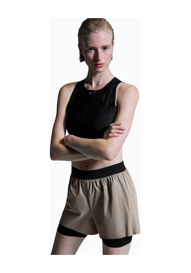 On 3" Performance 2/1 Shorts Hafif Iç Taytlı Hızlı Kuruyan Kadın Koşu Şortu Bej
