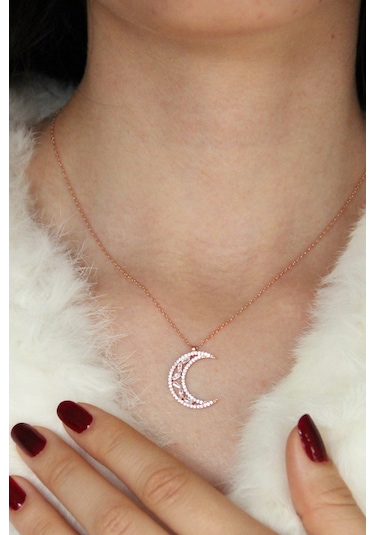 Argentum Concept - Baget Taşlı Gümüş Ay Kolye - N140201