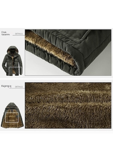 Yihemaoyi Yihemaoyi Kapüşonlu Kışlık Kalın Uzun Kaban 001 Haki