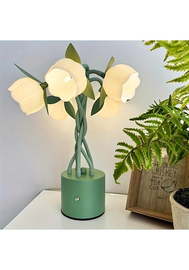 Besthome1 Yeşil Dıy Hortum Şekilli Orkide Masa Lambası Yatak Odası Okuma Aydınlatması Yeşil
