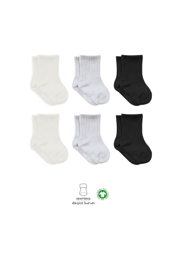 Bistyle Basic 6'lı Penye Düz Soket Çorap Bs6002 Ekru Gri Siyah 001