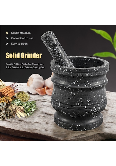Granit Desenli Havanda Seti Taş Ot Baharat Öğütücü Katı Öğütücü Siyah
