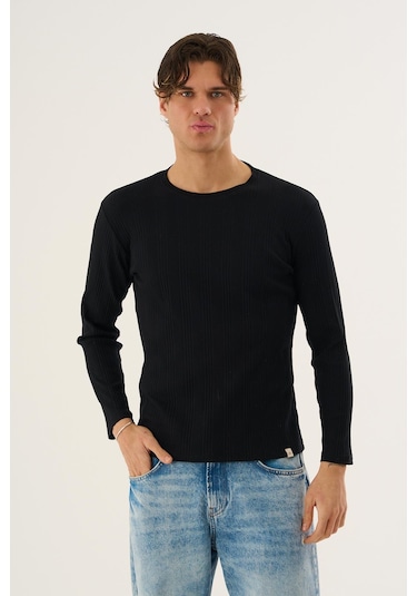 Alexander Gardi İnci Fitilli Uzun Kollu Slim Fit Siyah